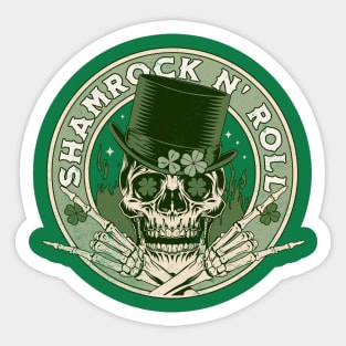 Shamrock and Roll - Rock and Roll Saint Patrick's Day Skull Sticker